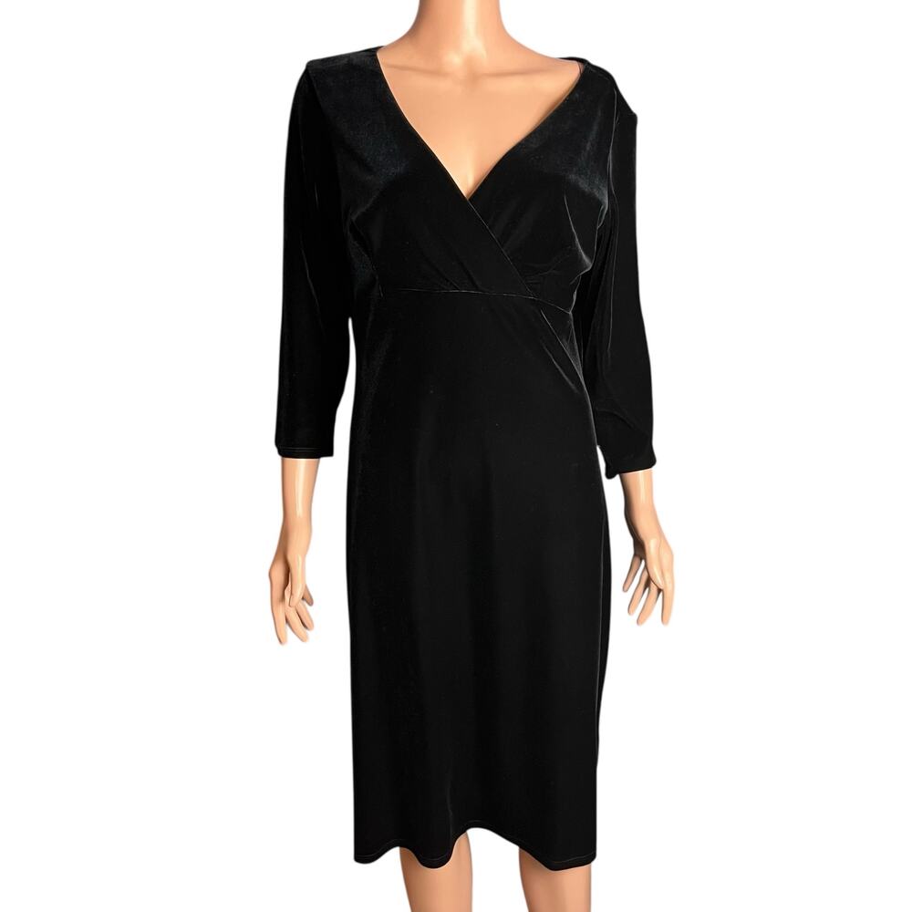 Mica Black Velvet Midi Dress Sz L Empire Waist Cocktail Party Holidays Glam Luxe